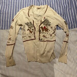 Kenzo Beige Equestrian-Themed Button Down Shirt